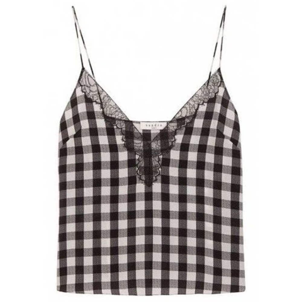 Sandro | Tops | Sandro Paris Gingham Lace Eve Silk Tank Top